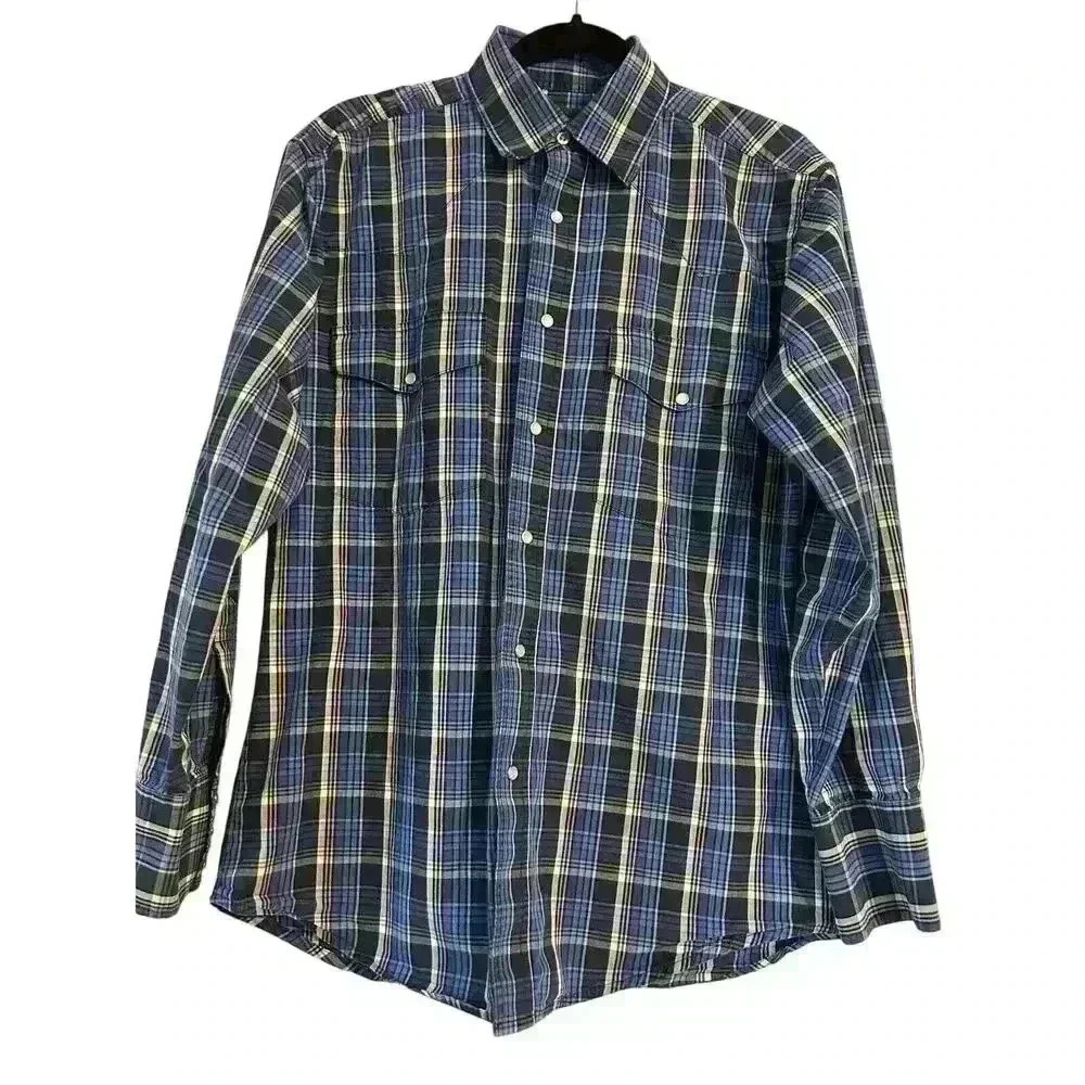 Wrangler Blue Plaid Western Pearl Snap Long Sleeve Shirt Size Small - Cowboy S